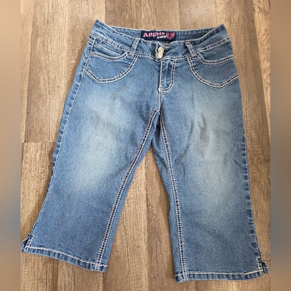 Vintage Y2K Angels Jeans Capri Stretchy Western Pink Rhinestone 2000s Bombshell